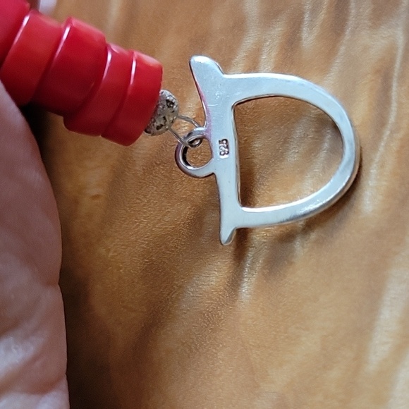 Red Coral Necklace With .925 silver Hammered Hardware and Closure.  17" length - Picture 5 of 11